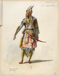 Jules Massenet - Le roi de Lahore - costume design by Eugène Lacoste 67 - 59. Scindia, M. Lassalle, collette tournée; Sans collette