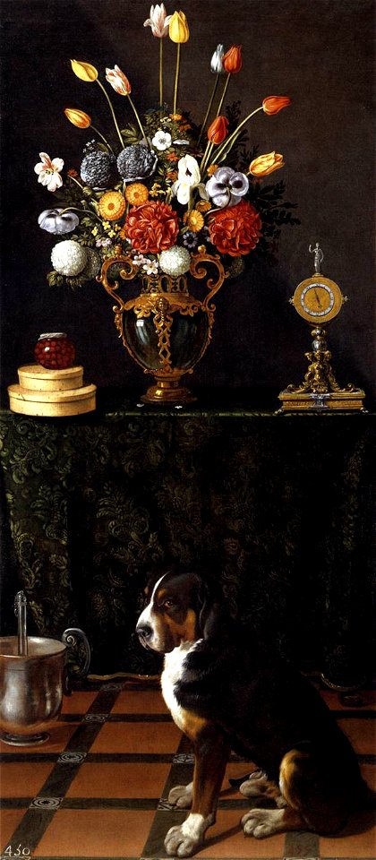 Juan van der Hamen - Still Life with Flowers and a Dog - WGA11192