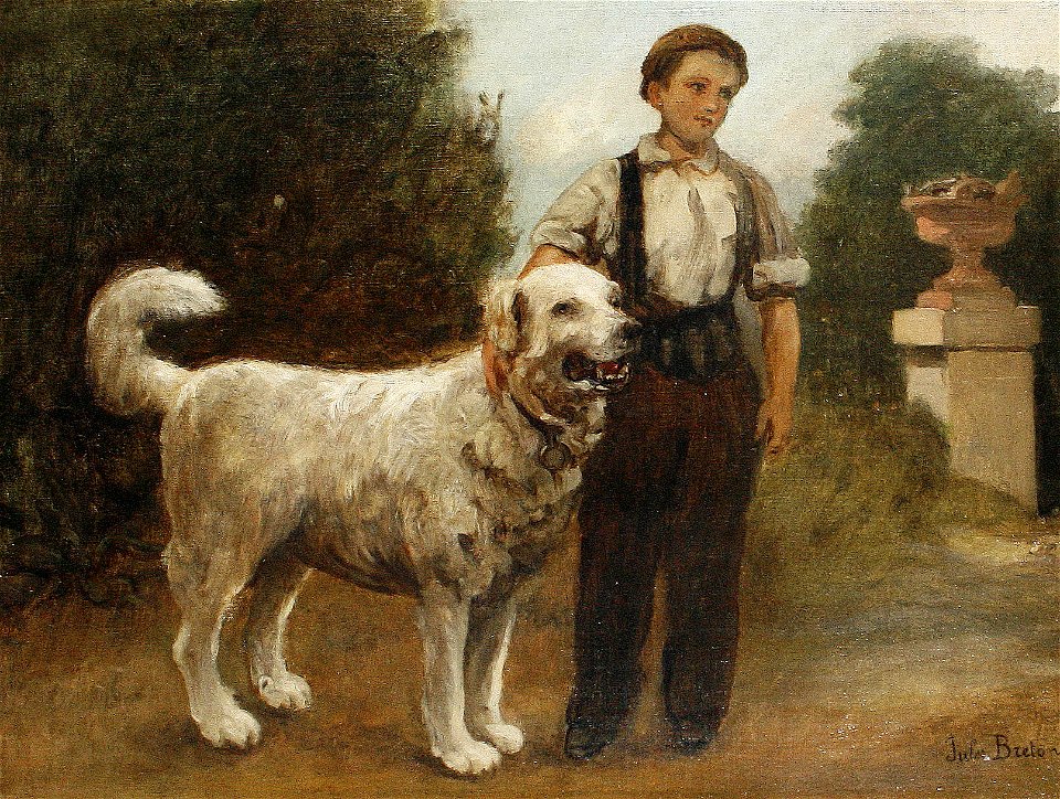 Disciple de Jules Adolphe Breton - Un garçon et son chien