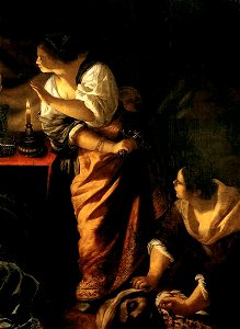 Judith and her maid with the Head of Holofernes by Artemisia Gentileschi ca. 1645-1650. Free illustration for personal and commercial use.