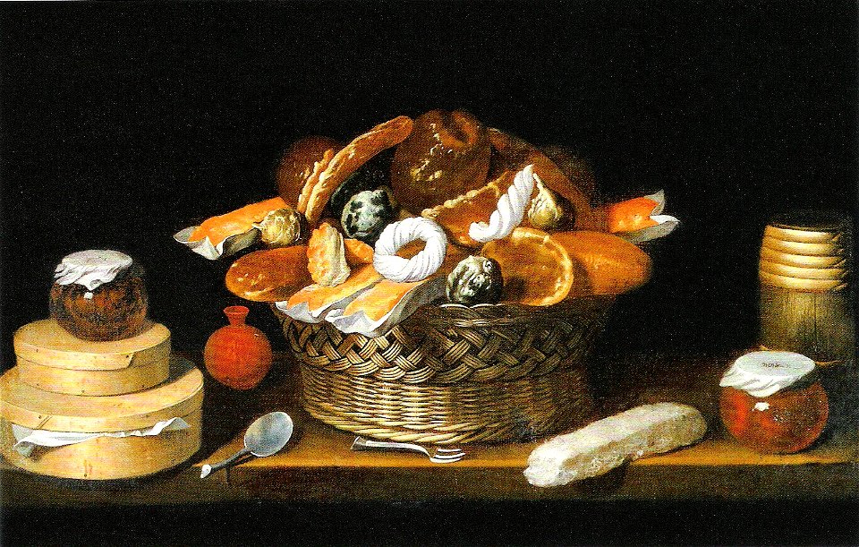 Juan van der Hamen y León - Tisch mit Korb und Boxen mit Süßigkeiten