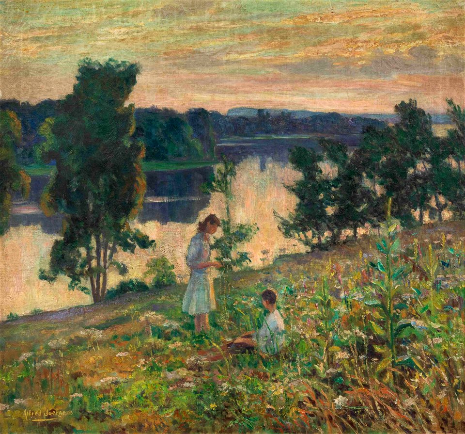 Children by a River by Alfred Juergens, oil