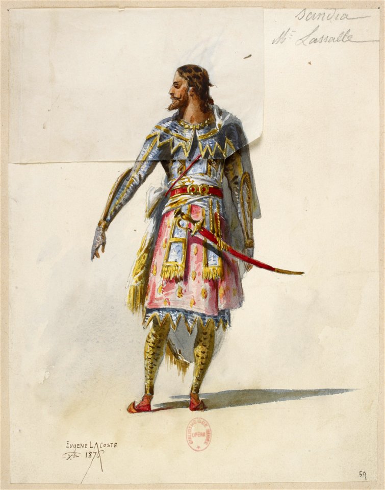 Jules Massenet - Le roi de Lahore - costume design by Eugène Lacoste 65 - 59. Scindia, M. Lassalle avec collette; Avec collette