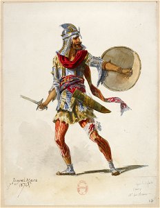 Jules Massenet - Le roi de Lahore - costume design by Eugène Lacoste 27 - 27. Après la défaite, camp, M. des choeurs