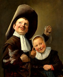 Judith Leyster A Boy and a Girl with a Cat and an Eel. Free illustration for personal and commercial use.