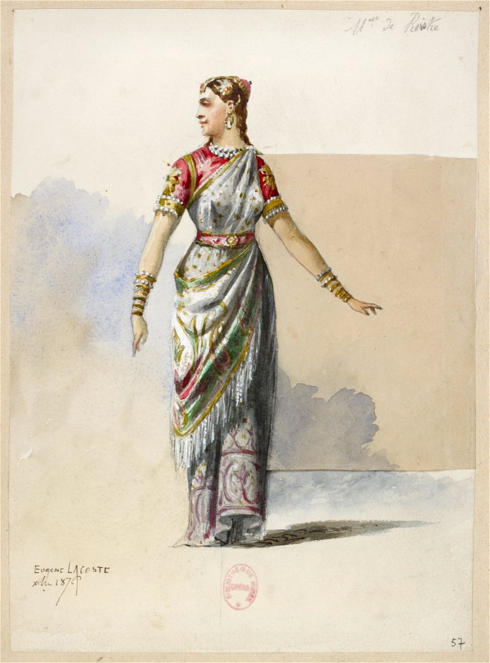 Jules Massenet - Le roi de Lahore - costume design by Eugène Lacoste 61 - 57. Roi de Lahore, Sita, Mme de Reszké avec collette; Avec collette