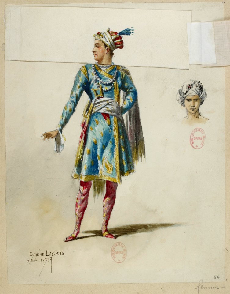 Jules Massenet - Le roi de Lahore - costume design by Eugène Lacoste 58 - 56. -Costume-, 2ème collette; Avec 1 collette