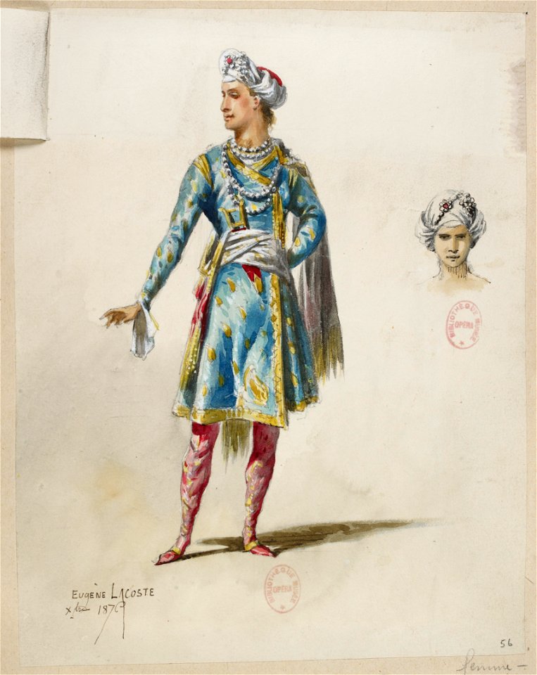 Jules Massenet - Le roi de Lahore - costume design by Eugène Lacoste 60 - 56. -Costume-, sans collette; Sans collette