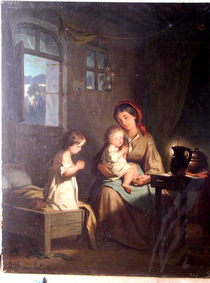 Jules-Marc Chamerlat - Mother and Children at Evening Prayer - 1895.674 - Fogg Museum