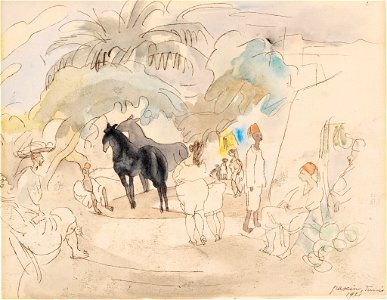 Jules Pascin - Figures and Two Horses in Landscape - BF630 - Barnes Foundation