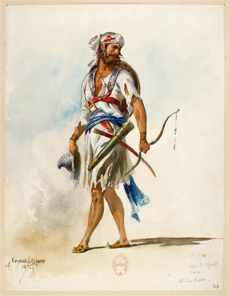 Jules Massenet - Le roi de Lahore - costume design by Eugène Lacoste 28 - 28. Après la défaite, camp, M. des choeurs