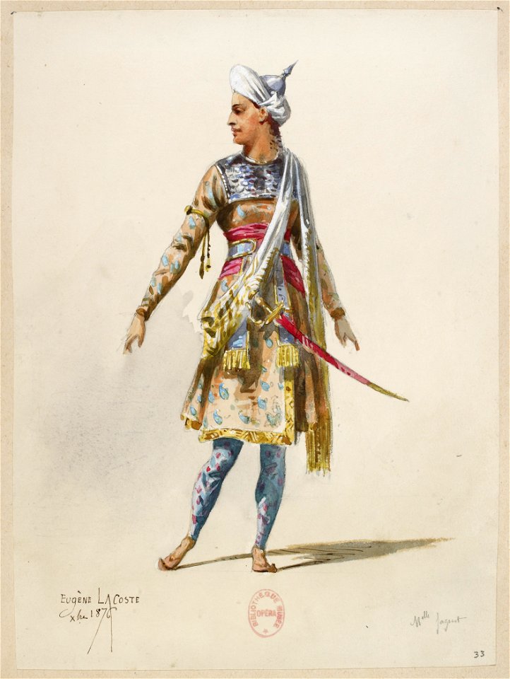 Jules Massenet - Le roi de Lahore - costume design by Eugène Lacoste 33 - 33. Melle Fouquet, -Kaled, jeune esclave (travesti)-