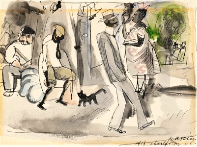 Jules Pascin - Figures and Cat in Park - BF629 - Barnes Foundation