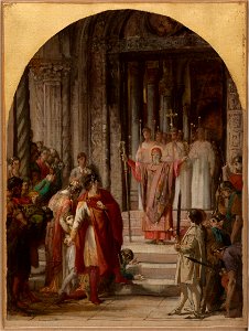 Jules Eugène Lenepveu - Esquisse pour l'église Saint-Ambroise, Saint Ambroise interdit l'entrée du lieu saint à l'empereur T - PPP4776 - Musée des Beaux-Arts de la ville de Paris