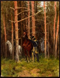 Julian Fałat - In the forest (Uhlans’ post) - MP 1340 MNW - National Museum in Warsaw. Free illustration for personal and commercial use.