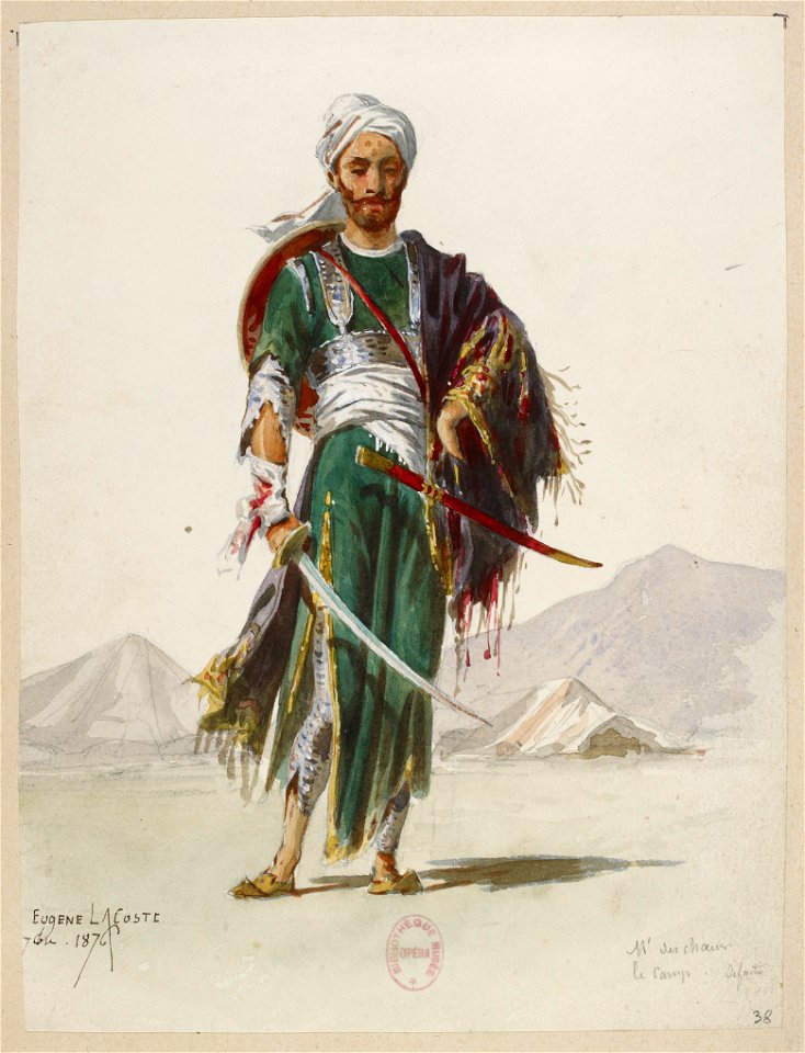 Jules Massenet - Le roi de Lahore - costume design by Eugène Lacoste 38 - 38. M. des choeurs, le camp, défaite