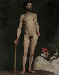 Julian Alden Weir - Study of a Male Nude Leaning on a Staff - 1914.13 - Yale University Art Gallery