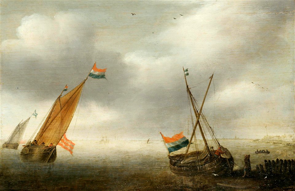 Julius Porcellis - Calm Sea with Two Sailing Vessels (ГЭ-3404)