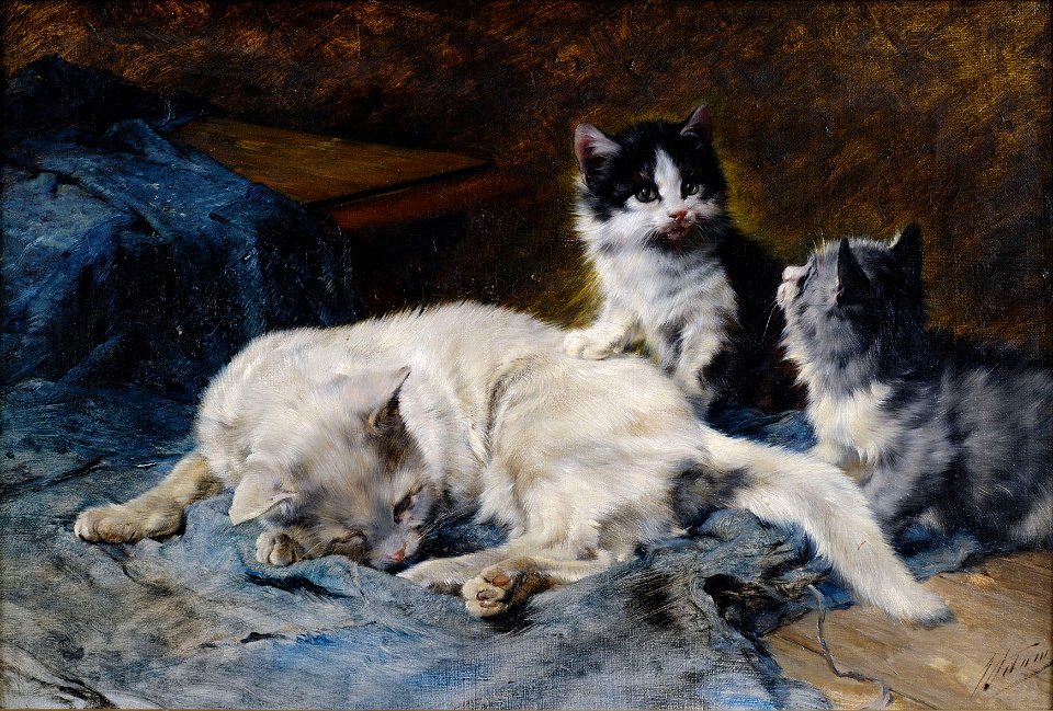 Juliua II Adam Katzenmutter mit zwei Kätzchen