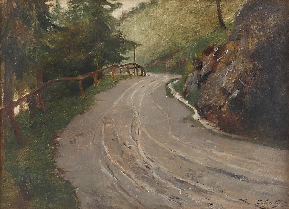 Julius von Blaas Bergstraße mit Zaun