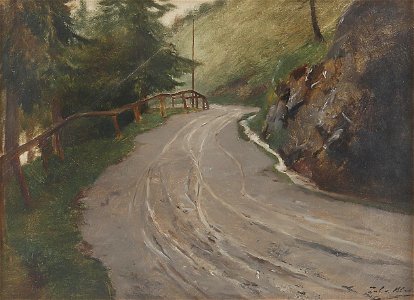 Julius von Blaas Bergstraße mit Zaun
