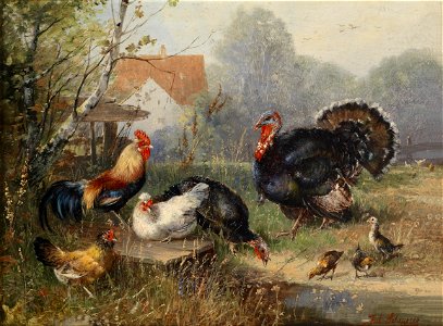 Julius Scheuerer Hühnervolk und ein Truthahn