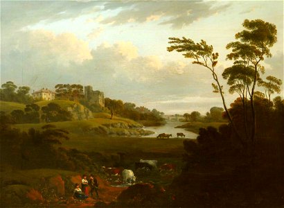Julius Caesar Ibbetson (1759-1817) - Cows Watering in a River Landscape (Walton Park^) - 1530121 - National Trust