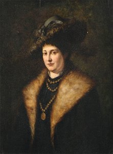 Julius Victor Carstens Bildnis einer Dame in dunklem Kleid mit pelzbesetztem Mantel 1878