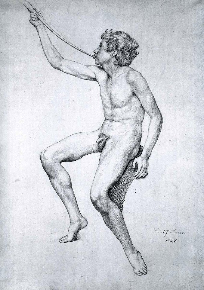 Julius Schnorr von Carolsfeld - Seated Boy Playing a Pipe - WGA21017