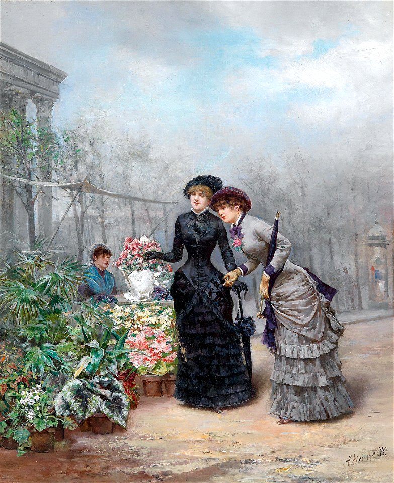Junge Damen am Blumenstand c1890