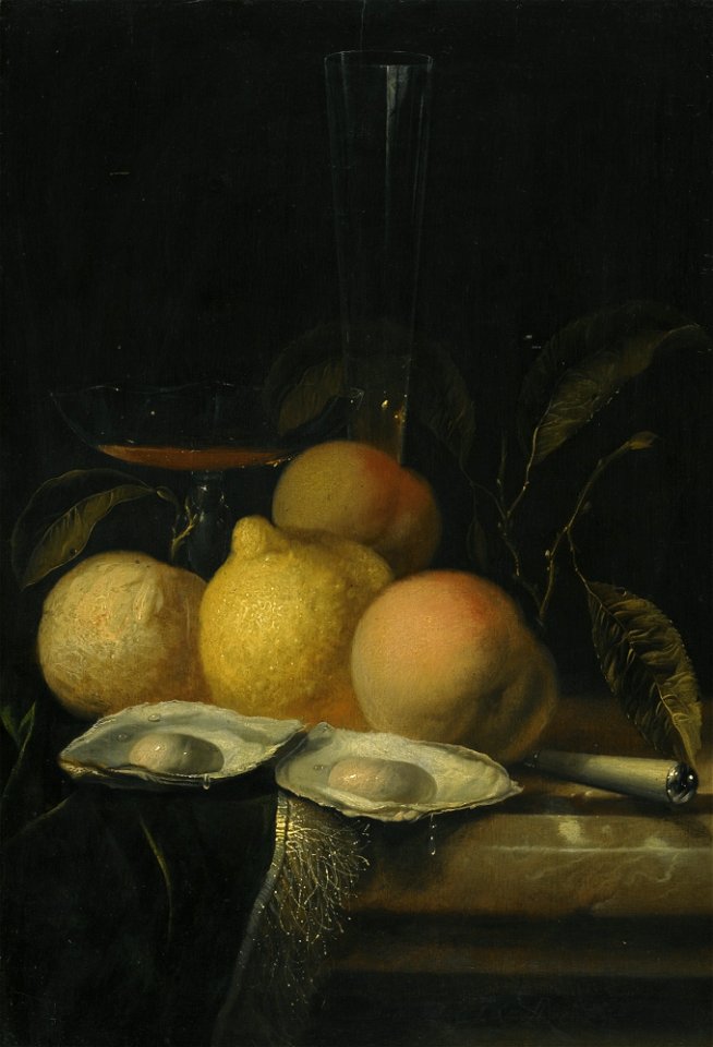 Juriaen van Streeck - Een stilleven met oesters, perziken en citroen...etc