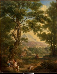 Jurriaan Andriessen - Arcadisch landschap met linksvoor kinderen met een vogel en een hond - SK-A-4854-C - Rijksmuseum