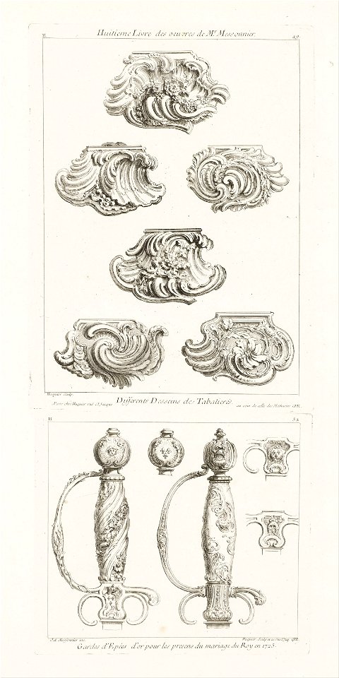 Juste-Aurèle Meissonnier - Differents Desseins de Tabatieres, premiere planche (Different Designs for Snuff Boxes), p. 49 in Oe... - Google Art Project