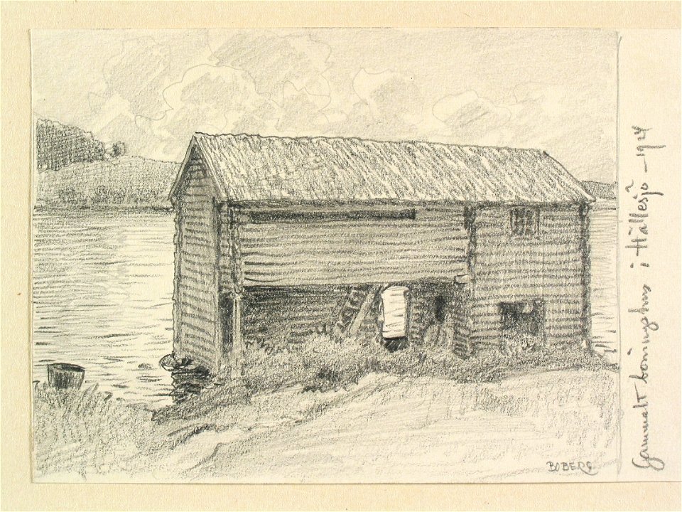Jämtland, Hällesjö sn. Gammalt boningshus i Hällesjö . Teckning av Ferdinand Boberg - Nordiska museet - NMA.0088050