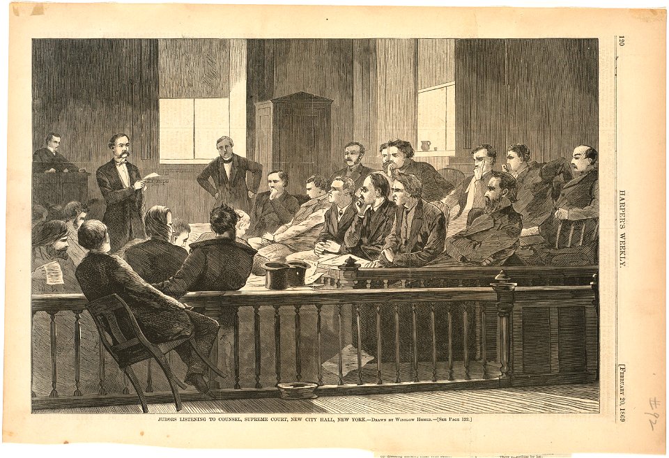 Jurors listening to counsel, Supreme Court, new City Hall, New York (Boston Public Library)