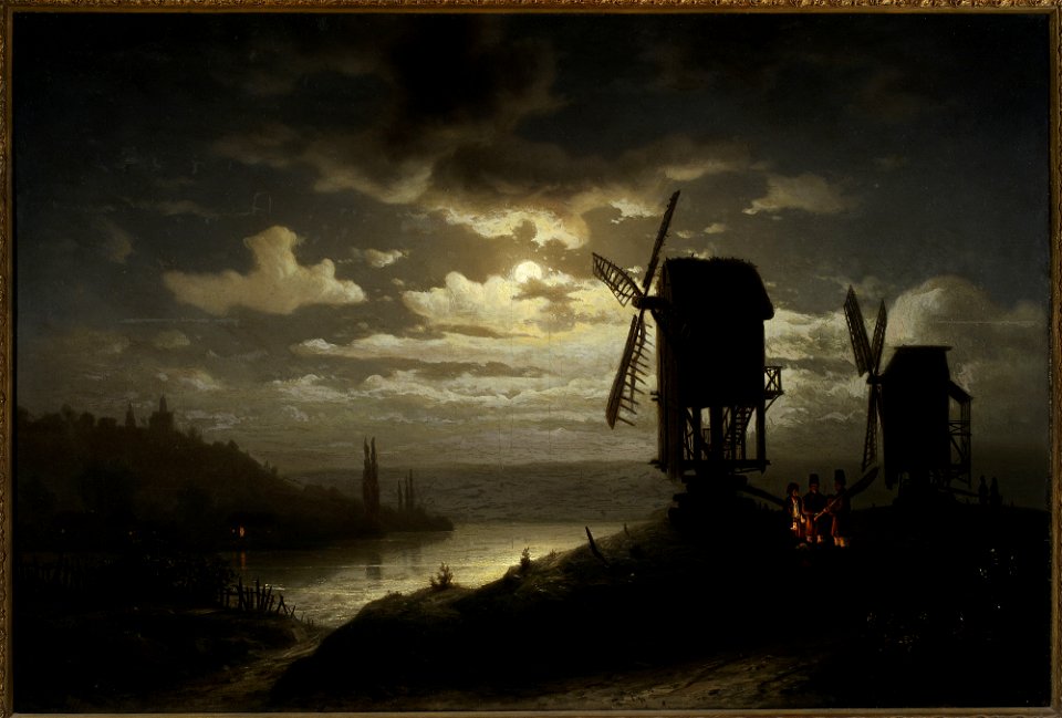 Józef Marszewski - Nocturnal landscape with windmills - MP 2293 - National Museum in Warsaw