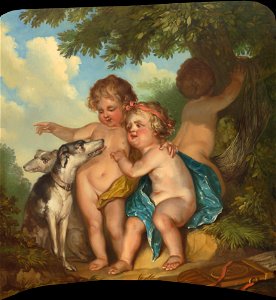 Jurriaan Andriessen - Drie kinderen met twee honden - SK-A-4854-G - Rijksmuseum. Free illustration for personal and commercial use.