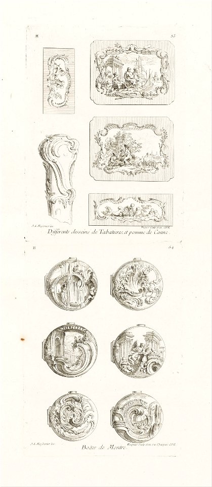 Juste-Aurèle Meissonnier - Differents desseins de Tabatières, et pomme de canne, cinquième planche (Different Designs for Snuff... - Google Art Project