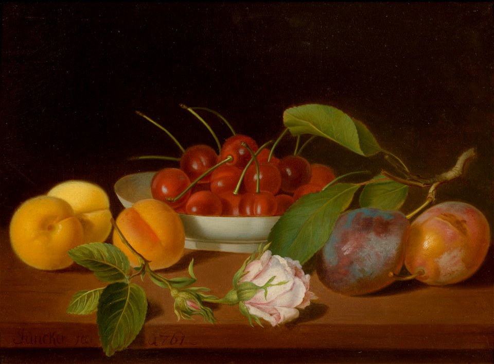 Justus Juncker Stillleben mit Kirschen und Aprikosen 1761