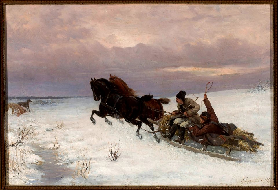 Józef Jaroszyński - Riding in a sleigh - MP 5206 - National Museum in Warsaw