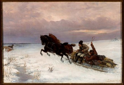 Józef Jaroszyński - Riding in a sleigh - MP 5206 - National Museum in Warsaw
