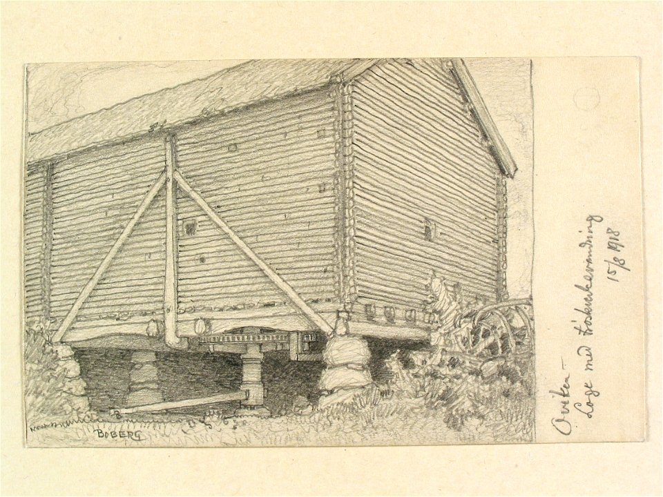 Jämtland, Ovikens sn., Oviken. Loge med tröskverksvandring. Teckning av Ferdinand Boberg - Nordiska museet - NMA.0088057