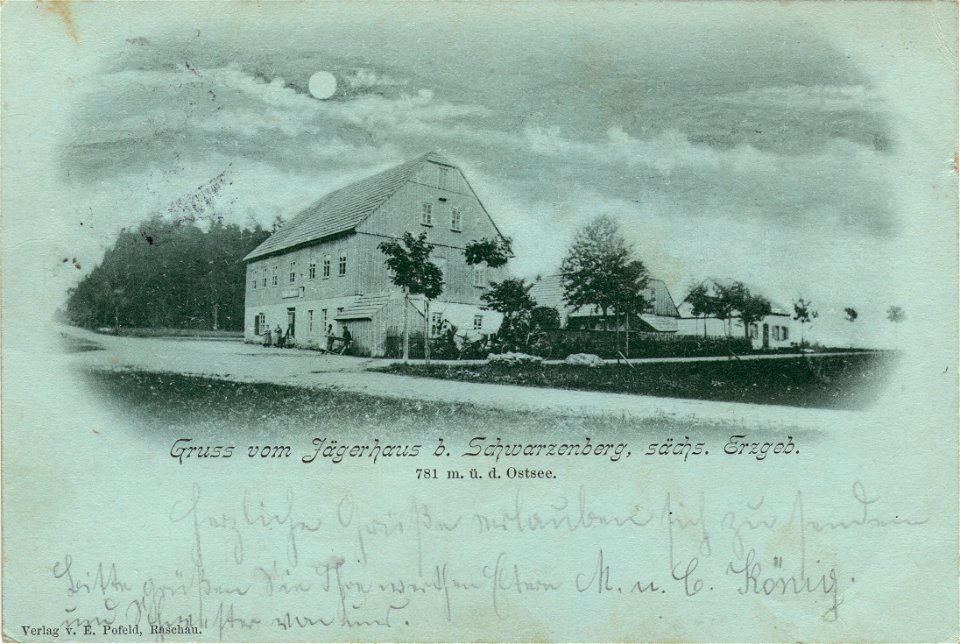 Jägerhaus bei Schwarzenberg im sächsischen Erzgebirge Ansichtskarte postalisch gelaufen am 16. August 1899