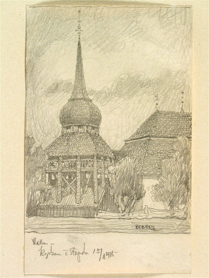 Jämtland, Hallens kyrka. Teckning av Ferdinand Boberg - Nordiska museet - NMA.0089651