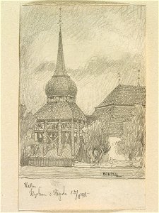 Jämtland, Hallens kyrka. Teckning av Ferdinand Boberg - Nordiska museet - NMA.0089651