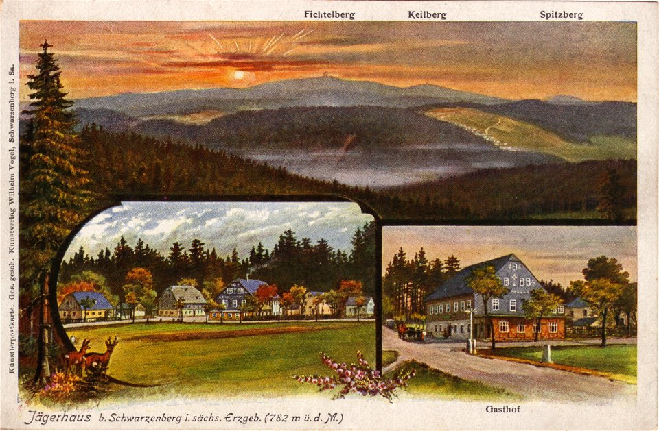 Jägerhaus bei Schwarzenberg im sächsischen Erzgebirge Ansichtskarte postalisch gelaufen am 6. November 1908