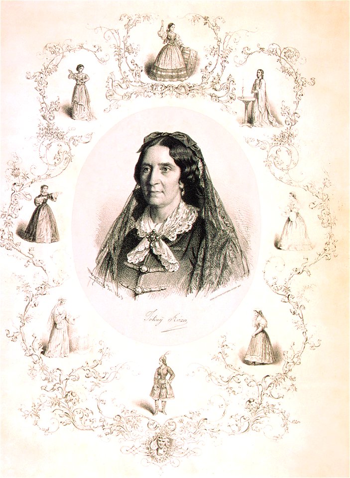 Jókainé arcképe, körülötte szerepképei