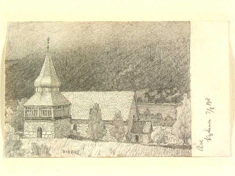 Jämtland, Åre gamla kyrka. Teckning av Ferdinand Boberg - Nordiska museet - NMA.0089661