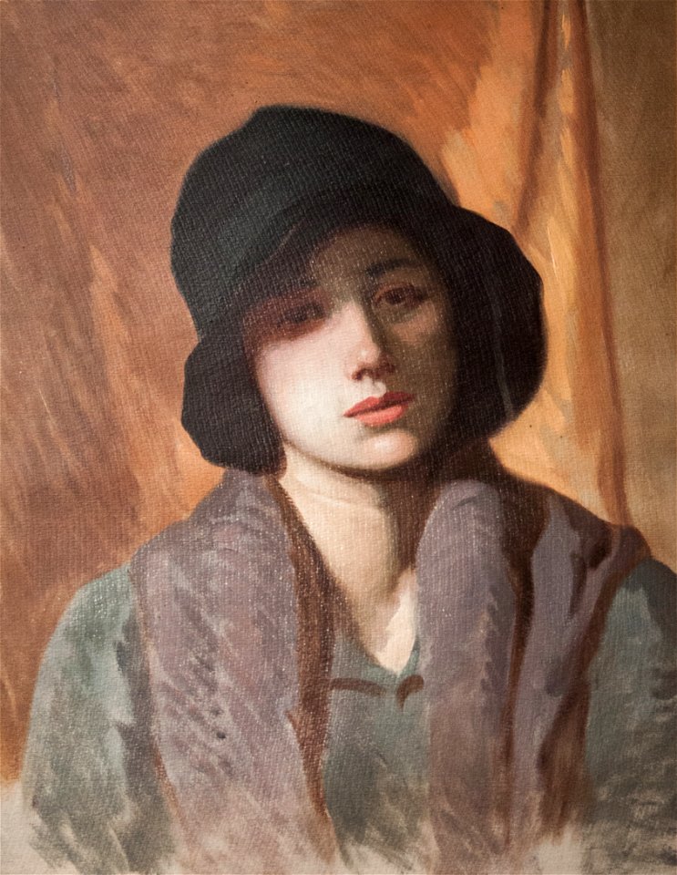 János Stein - Dreaming young girl in art deco hat