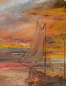 K.A. Schmidt - Zonsondergang Zandvoort met garnalenboot - AB18301 - Cultural Heritage Agency of the Netherlands Art Collection